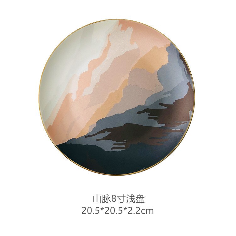Tableware Ceramic Dinner Plate Set Dish 8 Inch Porcelain Cute Dessert Plate Dinnerware Mountain Ornaments Frosted Matte Plate: Default Title