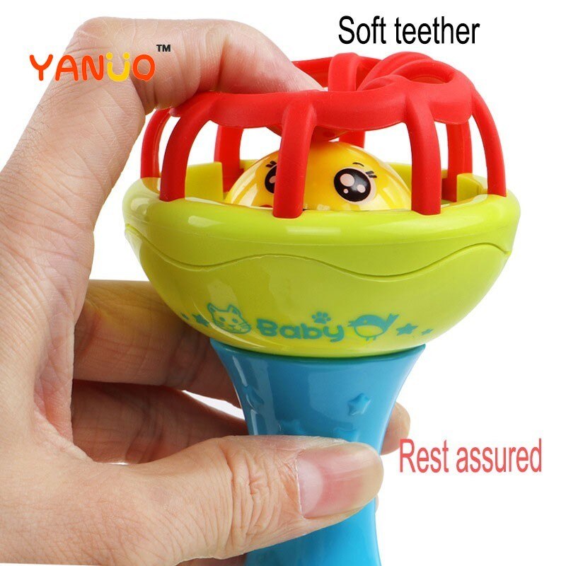 Yanuo Baby Rammelaar Zachte Rubber Halter Bal Tand Ring Rubber Ring Vroege Onderwijs Hand Vangen Bal Kinderen Speelgoed