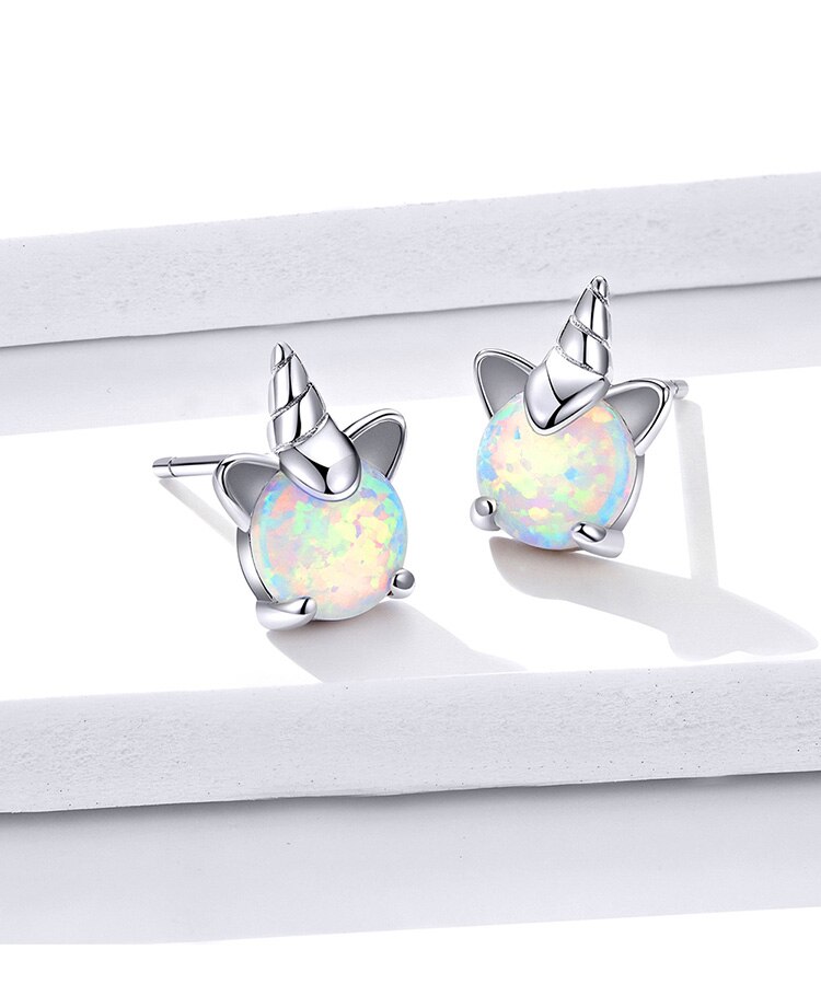 Einhorn Stud Ohrringe 925 Silber Multi-Farbe Strass Kleine Herz Katze Regenbogen Ohrring Für Frauen Hochzeit Modeschmuck