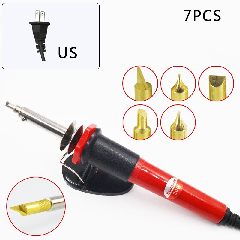 28 Uds. Herramienta de grabado de pirograbado de hierro de soldadura ajustable, pluma de grabado en relieve de madera, conjunto de puntas de soldadura, Kit de puntas de soldadura, enchufe EU/US/UK: US Plug 110V 7pcs