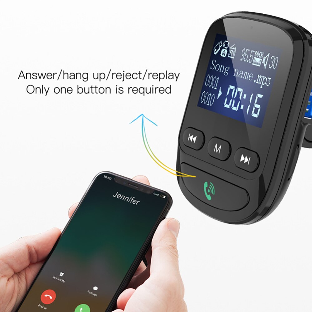 Bluetooth 5.0 Fm Transmitter Car Kit MP3 Speler Lossless Muziek Auto Modulator Met Voltage Detection Navigatie Broadcast