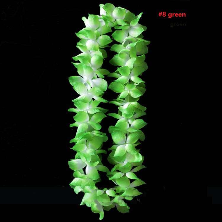 25pc hawaiianska leis kransar konstgjorda hawaii halsband blommor leis våren strand kul krans diy fest dekoration tillbehör: Grön