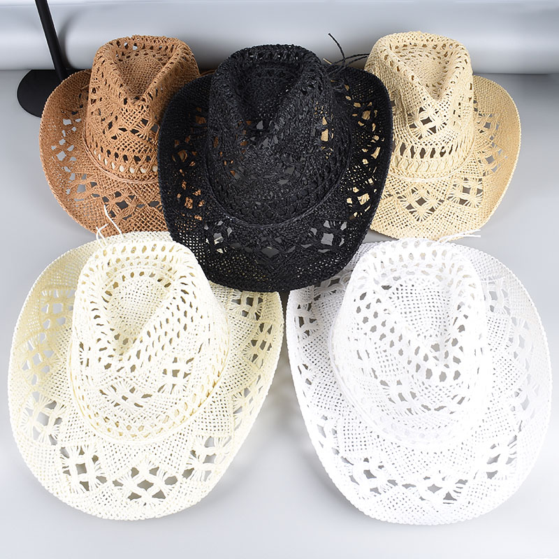 Sombrero de vaquero occidental para mujer y hombre, gorra de sol de playa de verano , sombreros vaqueros de vaquera, sombrero de paja, sombrero de vaquero Vintage blanco y negro para mujer