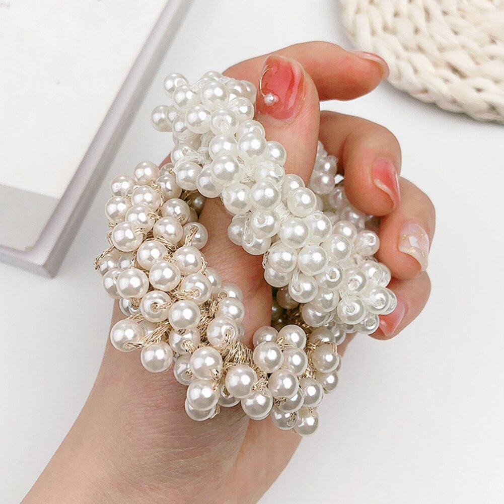 Women Girls Colorful All Pearls Elastic Hair Bands Sweet Hair Ornament Headband Scrunchie Hair Accessories