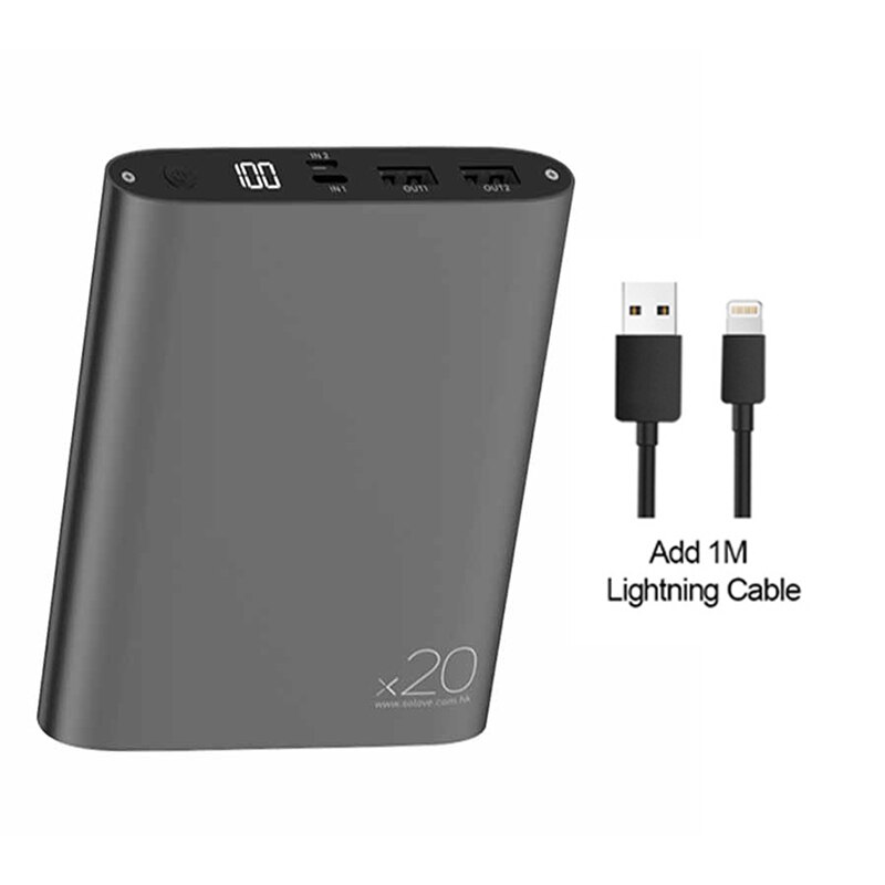 Solove Power Bank 20000mAh przenośna ładowarka Quick Charge mini powerbank na iOS telefon z systemem Android: Black Add Lightning