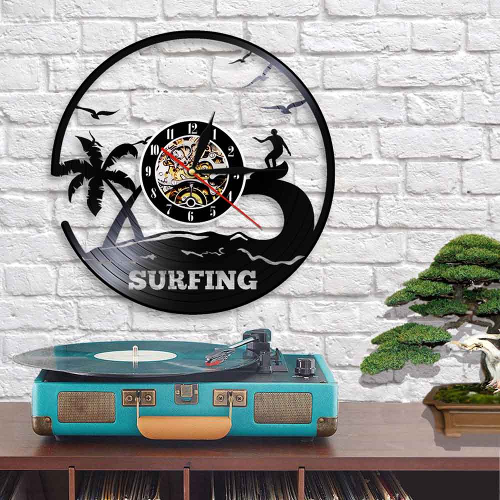 Windsurf Surfer HA CONDOTTO L&#39;orologio di Silhouette Decorazione Della Parete Del Vinile Record Orologio Da Parete Fresco Living Room Interior Decor Complementi Arredo Casa