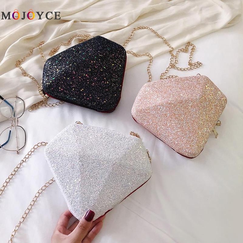dames paillettes dur diamant en forme de sac de messager paillettes en cuir PU petite chaîne sacs à bandoulière pour les femmes