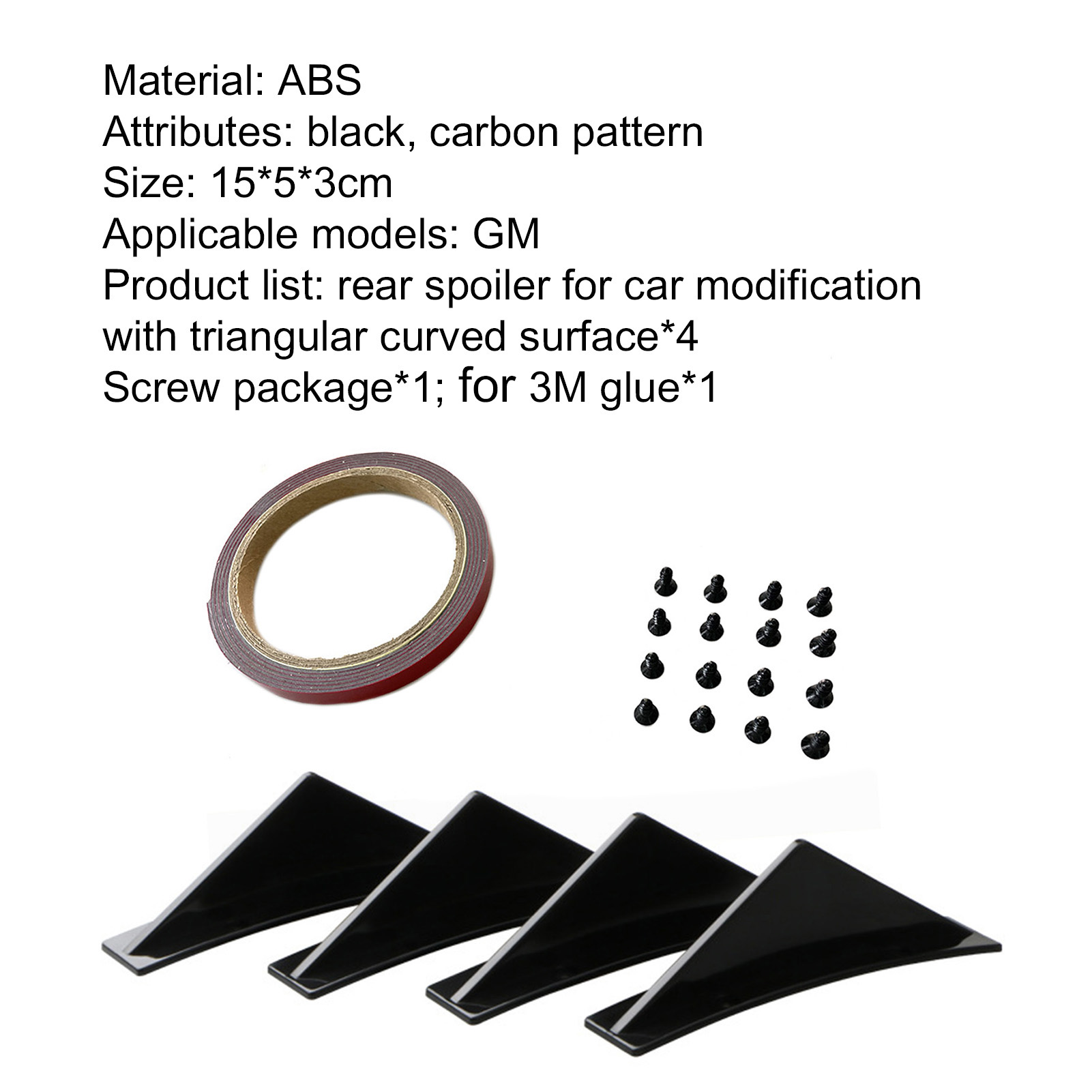 Solid ABS Car Rear Universal Spoiler Durable Car Rear Spoiler ABS 4Pcs Triangle Curved Surface Rear Bumper Spoiler