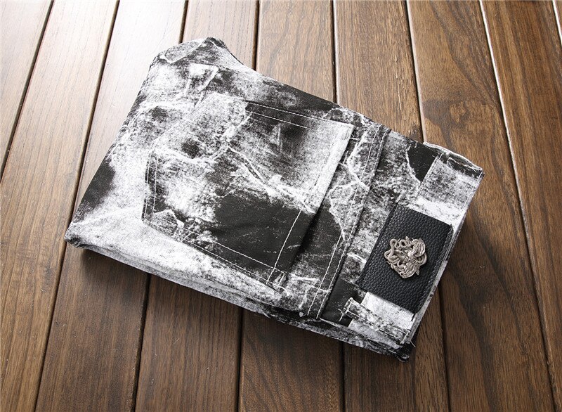 Bedrukte casual broek van katoen, heren slim, koreaanse witte bloemenbroek, europese nachtclub, trendy feestbroek