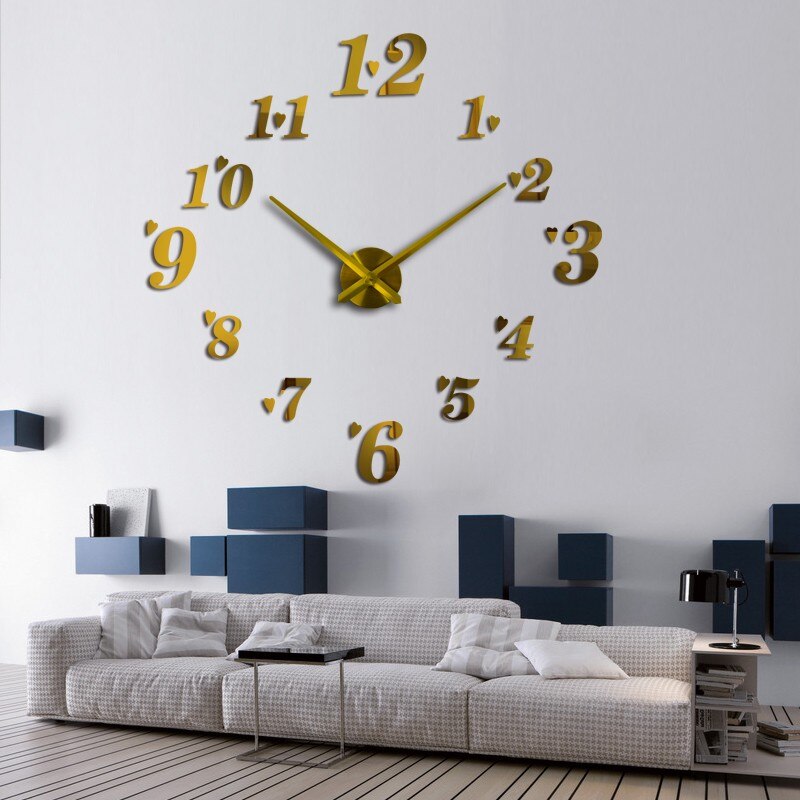 living room wall clock 3d clocks acrylic mirror big acrylic watch mirror stickers home decor