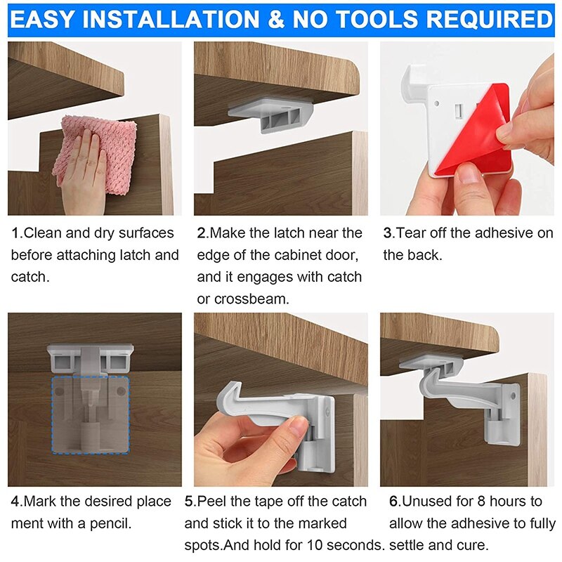 20 Pack Kind Proofing Kast Sloten Zwart, Baby Veiligheid Vergrendelingen Met Sterke Lijm, Baby Proof Klink