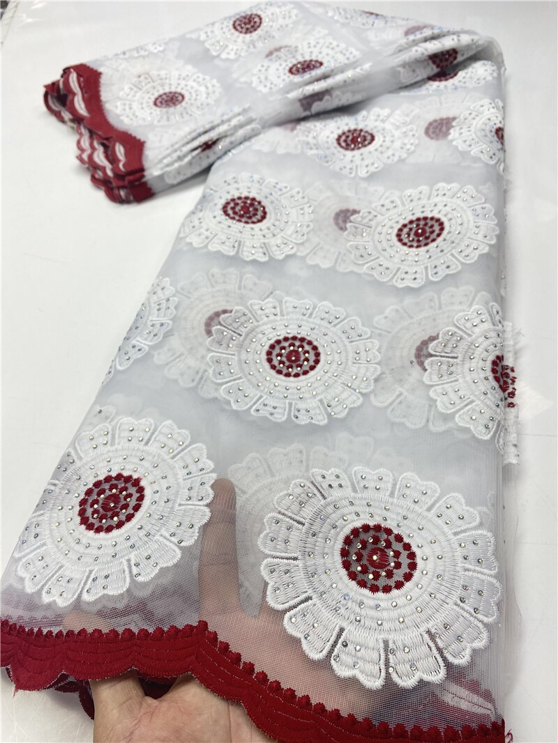 Latest Embroidery French Tulle Lace Fabric With Stones Pure White African Lace Fabric For Wedding Party Sewing YA3652B-2