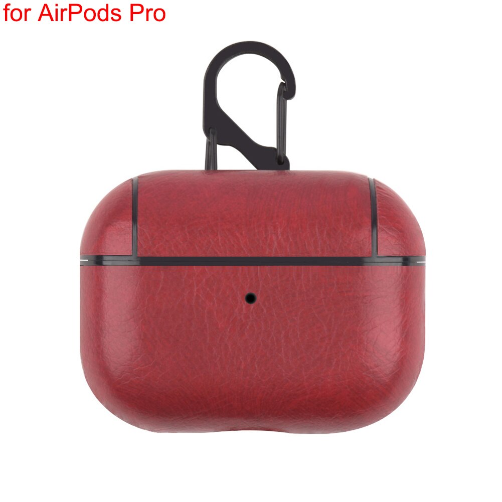 Bluetooth Kopfhörer Leder Fall Für Apple AirPods 1 2 Pro Stoff Anti-verloren Stoßfest Abdeckung PU Haut Für Luft schoten 3 Mit Haken: PU Red