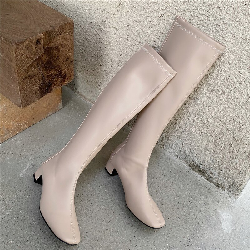 frau Flache Lange Stiefel Lasdies Kniehohe Booties strecken Weiche Leder Martin Botas Korea Reißverschlüsse Luxus Schuhe