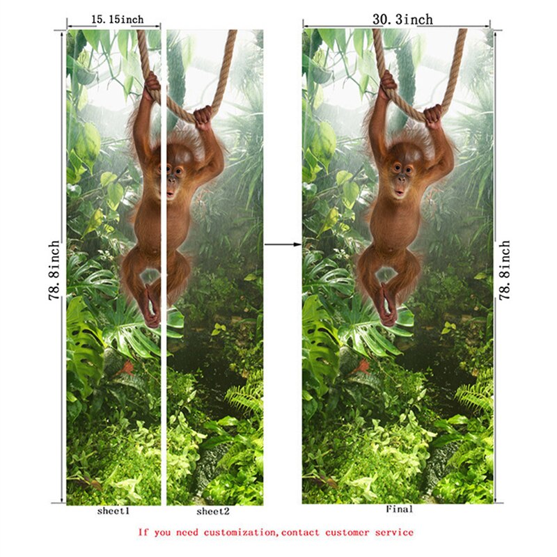 Door Sticker Simple Monkey Living Room Bedroom Home Decor Wall Stickers Self-adhesive Mural Door Decoration Wallpaper