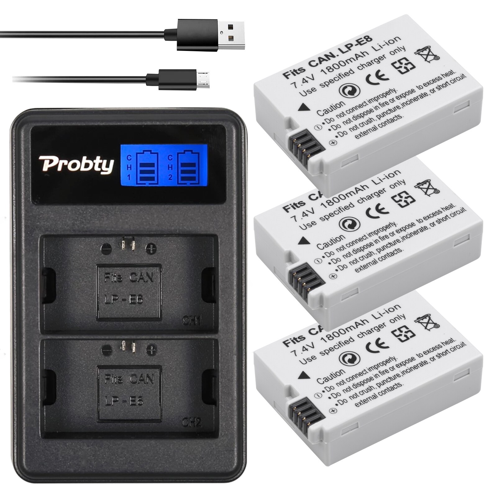 1800mAh LP-E8 LPE8 LP E8 Batterie Batterie AKKU + LCD Double Chargeur pour appareil photo Canon EOS 550D 600D 650D 700D X4 X5 X6i X7i T2i T3i: 3BatteryWithCharger