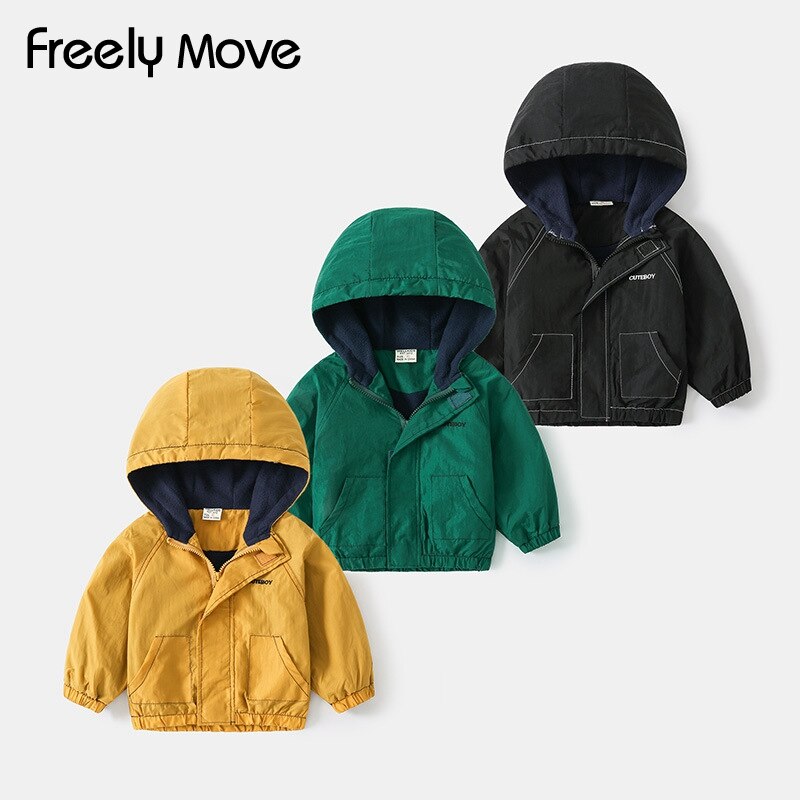 Freely Move Boys Jacket Children's Clothing Spring And Autumn Clothing Girls Soild Hooded Jackets Unisex Casual Outerwear