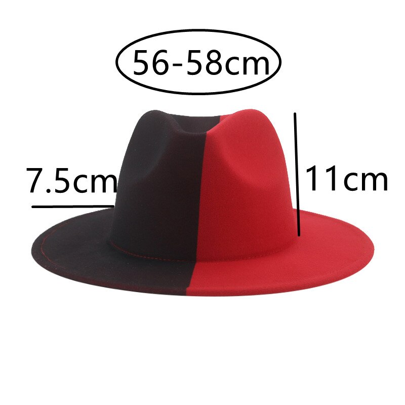 Sombrero Fedora de fieltro para hombre y mujer, gorro de ala grande de 9,5 cm, de retales en negro, blanco y rojo, informal de lujo: 2