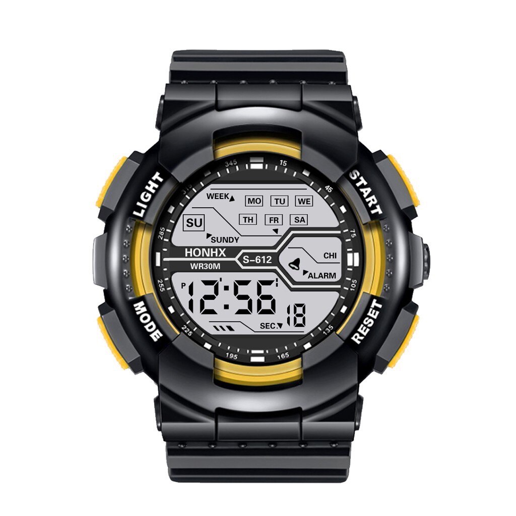 Wasserdicht männer Junge LCD Digital Stoppuhr Datum Gummi Sport Armbanduhr Kühle Licht Männer Sport Uhr hoch-ende Silikon: Gelb