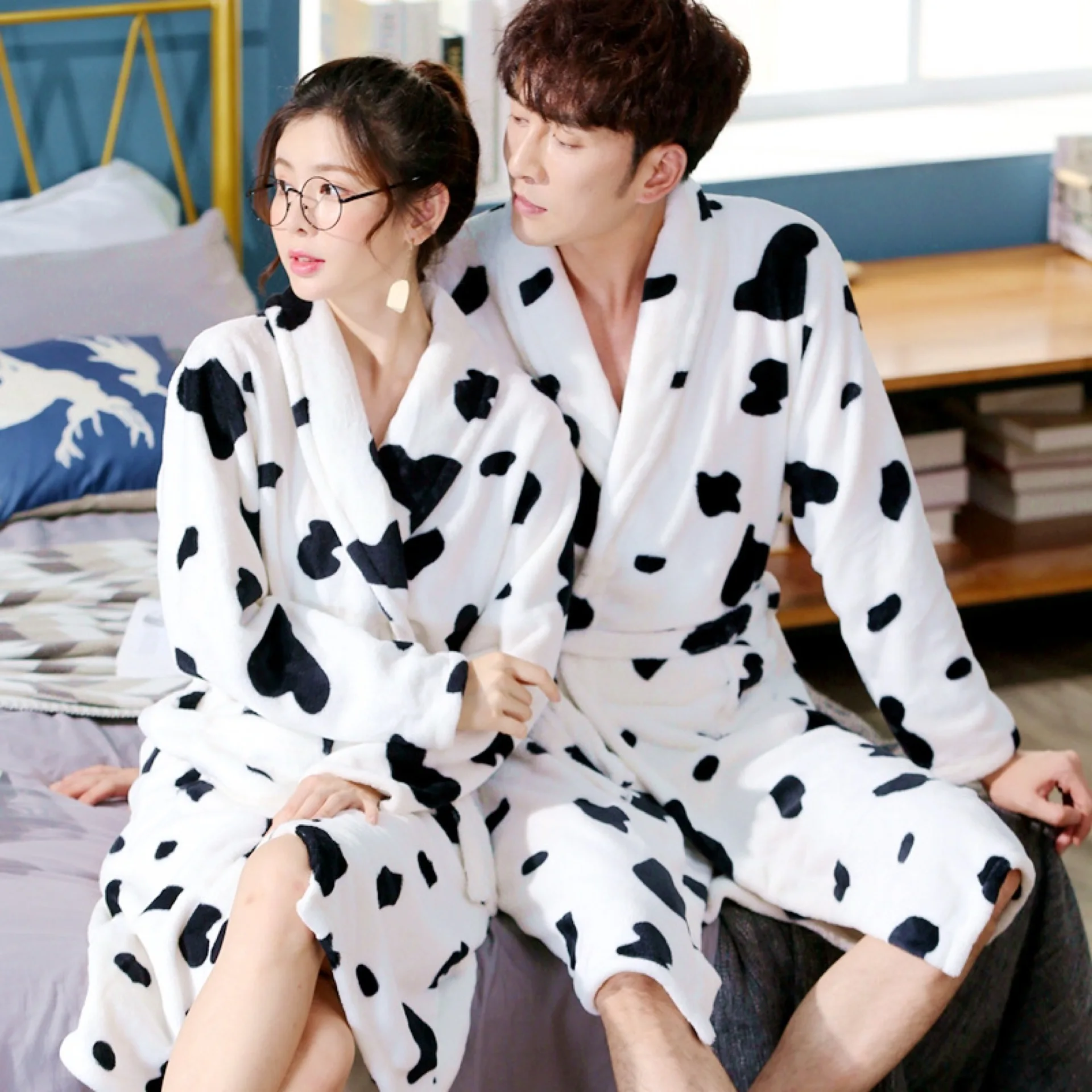 Lang badekåpe i hotellstil til par, korallfleece, flanell, hvit morgenkjole, damenattøy, herrepysjamas, høstvinter