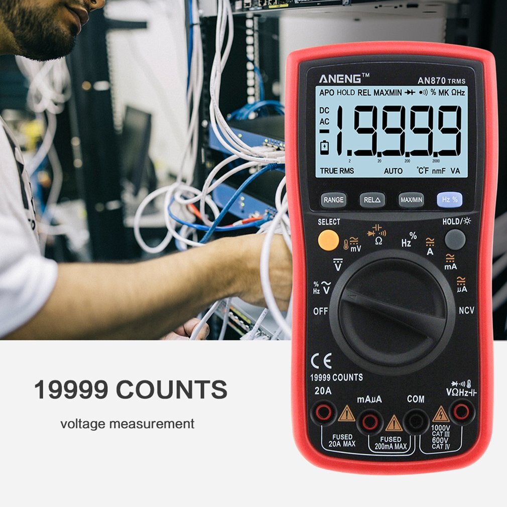 Aneng AN870 Digitale Multimeter 19999 Counts True Rms Ac/Dc Volt Amp Ohm Capaciteit Frequentie Temperatuur Ncv Transistor Tester