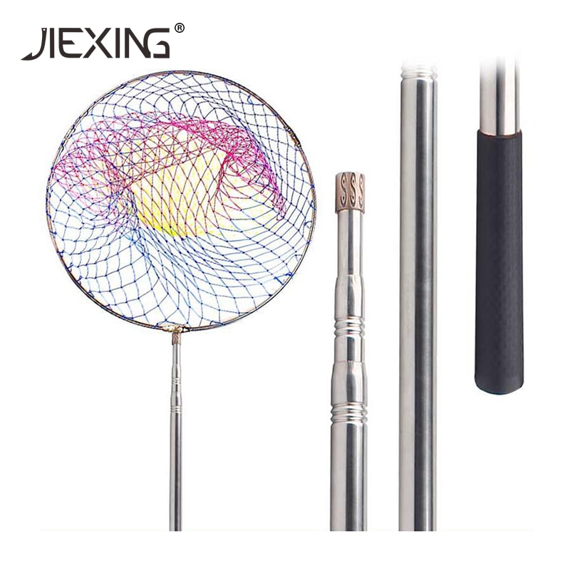 Fishing landing nets stainless steel folding fishing network colorful nylon mesh carp fish equipment