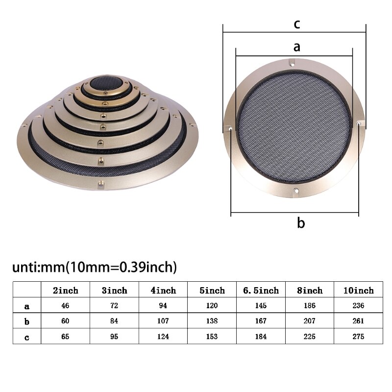 Rejilla decorativa de malla metálica dorada, cubierta de red de conversión de altavoz de 2 "/3"/5 "/6,5"/8 "/10", 2 uds.