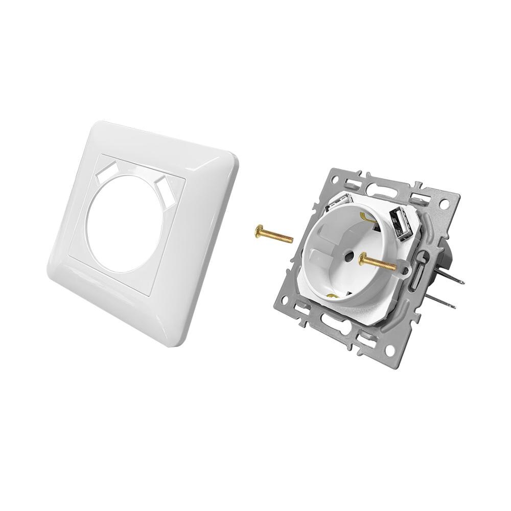 BSEED Wall Power USB Socket Grounded 16A EU Standard Electrical Outlet Dual USB Charger Port for Mobile