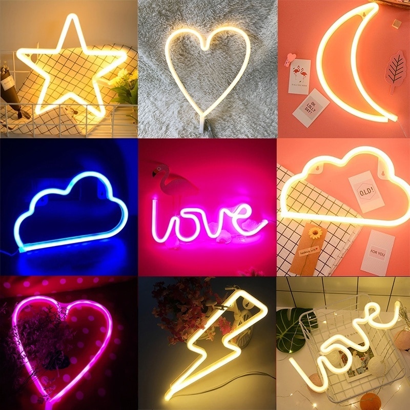 LED Neon Light Sign LOVE HEART Wedding Party Decoration Neon Lamp Valentines Day Anniversary Home Decor Night Lamp