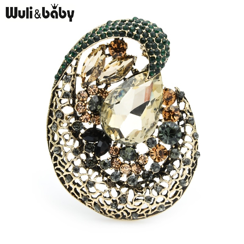 Wuli&baby Big Crystal Flower Brooches Women Geometry Banquet Party Brooch Pins