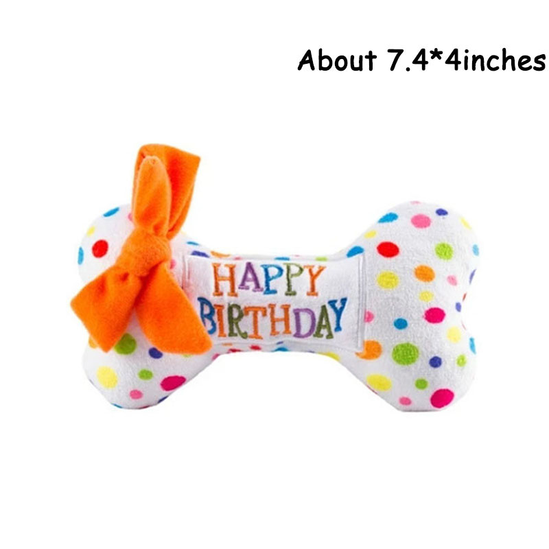 Pet Dog Toy Cute Birthday Cake Squeaky Toys Bite Resistant Bone Shape Stuffed Toy Cat Puppy Chew Toy Interactive Dog Accessories: Bone
