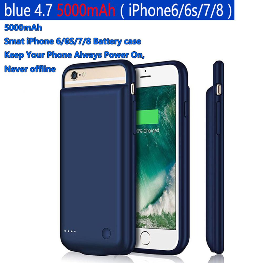 Batería de repuesto de 5000mAH para iPhone 6 6s 7 8, funda protectora para cargador de batería: Azul oscuro