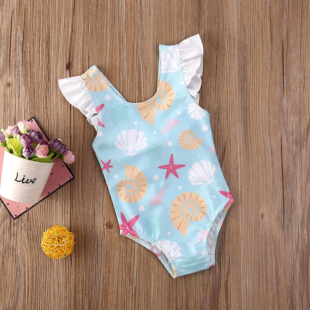 Newborn Infant Baby Girl Shell Print Swimsuit Summer Swimsuit Swimwear Ruffle Swimming Colorful One Piece Bikini