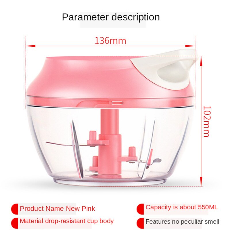 Snelle chopper, handmatige keukenmachines, vlees- en groentesnijders, plastic vleesmolens, keukengereedschap: Roze