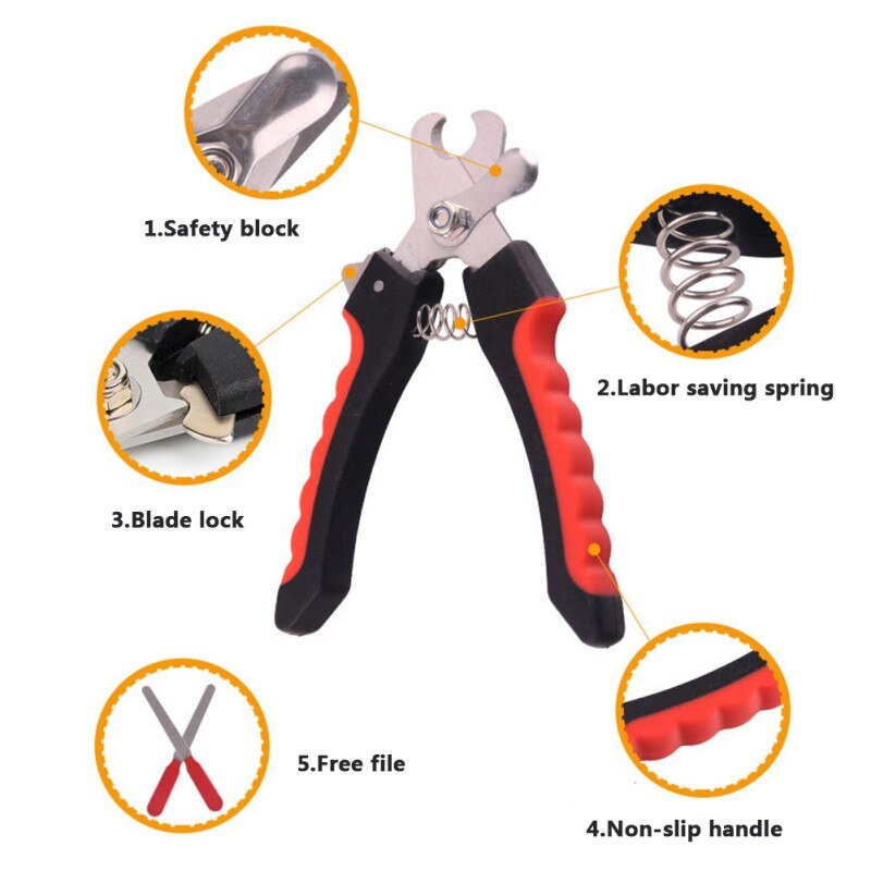 Cortador de uñas para mascotas, tijeras de aseo para animales, tijeras duraderas para gatos, lima de uñas para perros de acero inoxidable