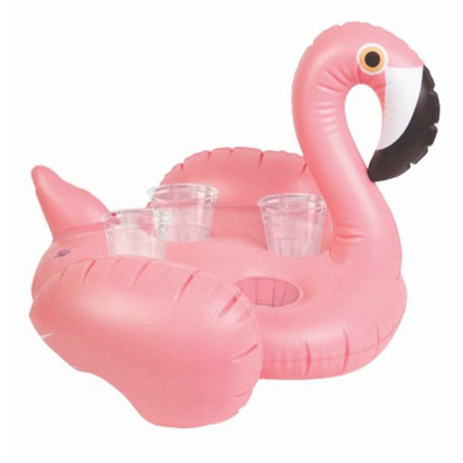 Pink/Rose Gold Inflatable Beverage Holder Flamingo-Shaped Cup Holder with Four Holes Floating Coasters for Swimming Pools