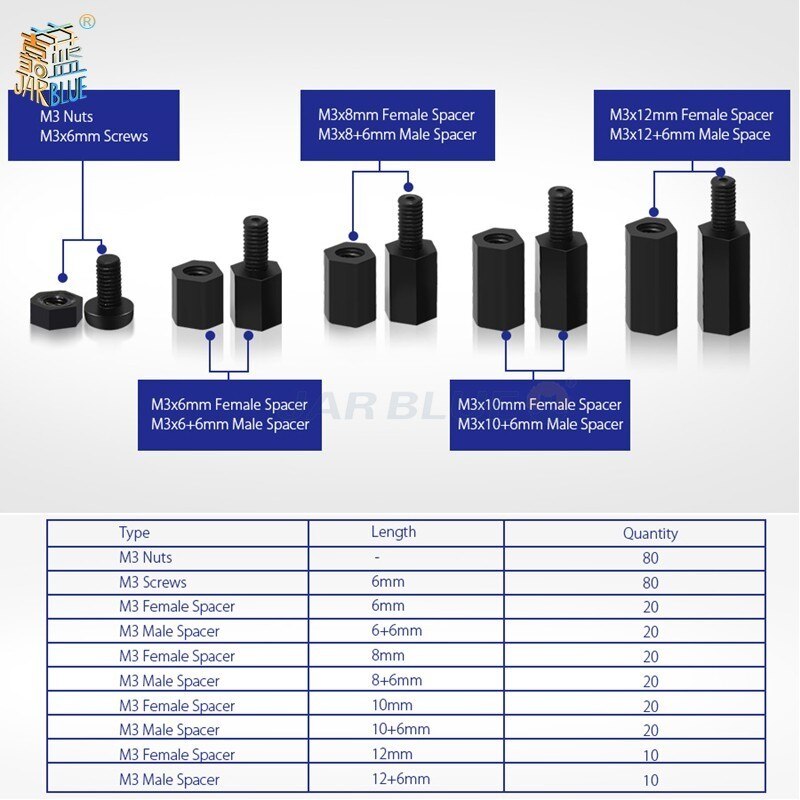 300 stuks  m3 nh 1 m3 nylon schroef wit/zwart zeskant nylon afstandhouder kolom platkop nylon kunststof afstandsschroeven moeren