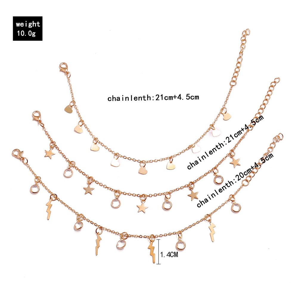 Modyle Bohemian Crystal Anklets for Women Boho Gold Heart Star Anklet Multilayer Foot Bracelet on Leg Beach Anklet Jewelry