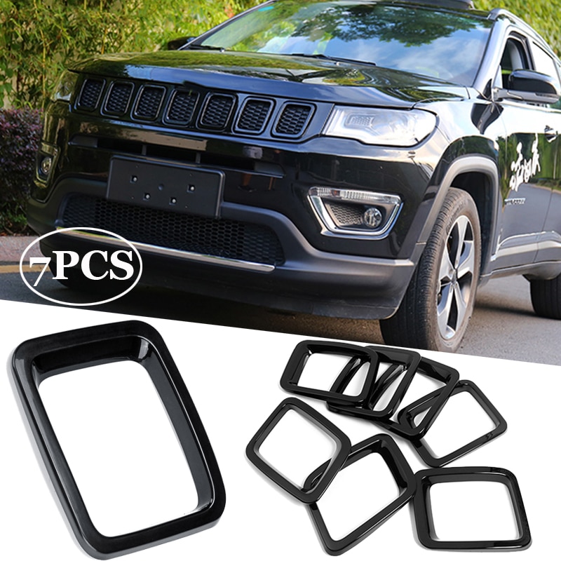 7Pcs Chrome Auto Grille Insert Grill Cover Trim Voor Jeep Compass Auto Accessoires Black Mesh grille Inserts Covers