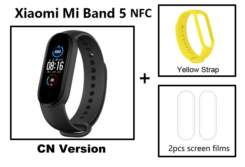 Xiaomi-pulsera inteligente Mi Band 5 Original, reloj con Pantalla AMOLED, control del ritmo cardíaco, Bluetooth, NFC: yellow strap film
