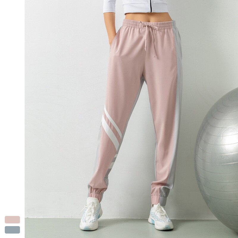 Pantalón deportivo Casual de Yoga mujeres Yoga cintura alta bolsillo suelto correr gimnasio bicicleta damas rápido seco Patchwork de Fitness Mujer