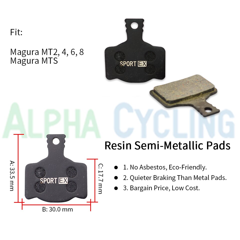 Bicycle Brake Pads for Magura MT2 MT4 MT6 MT8 MTS Caliper, 4 Pairs, Sport EX Class, Resin