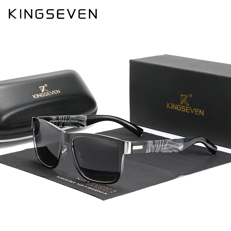 KINGSEVEN UV400 Polarization Sunglasses For Men Mirror Lens HD Eye Protection HD Lens Galasses Rectangle Full Frame Eyewear: green