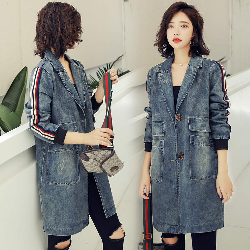 Chaqueta vaquera lavada para Mujer, abrigo cortavientos, ropa de calle, gabardinas largas de otoño,