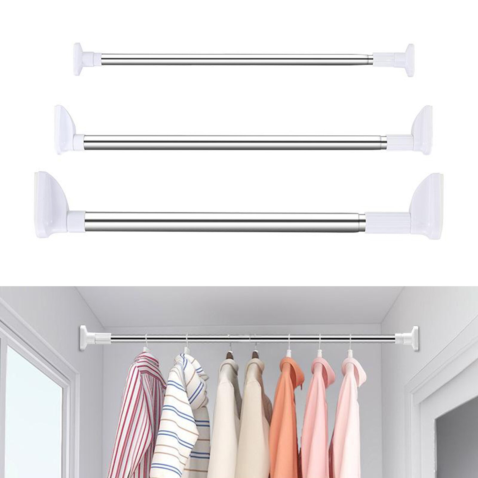 Extendable Adjustable Spring Tension Rod Pole Extendable Pole Rod Hanger Curtain Shower Bathroom Window Voile