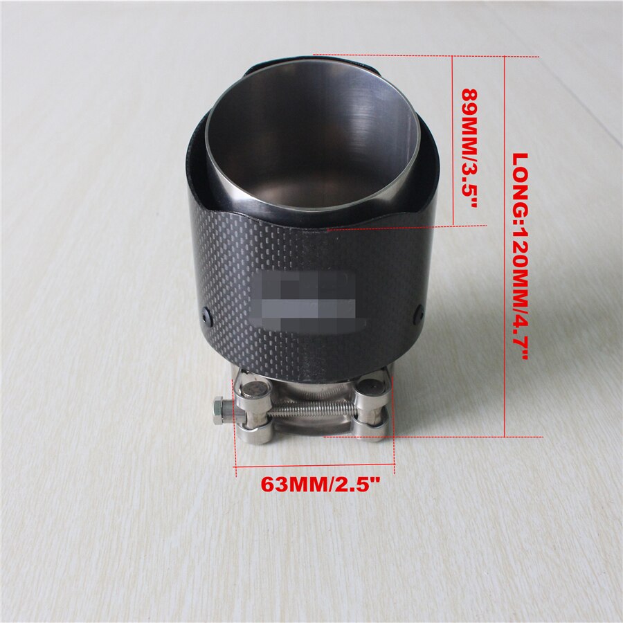 Longitud 120mm en 63mm de descuento. Terminales de escape negros brillantes de fibra de carbono auténtica de 89mm silenciador de tubo silenciador de escape de coche de acero inoxidable