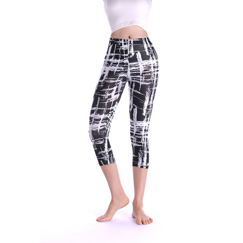 Afdrukken Broek Vrouwen Capri Hoge Taille Bloemen Dame Fitness Leggings Zevende Elastische Slanke Korte Leggings