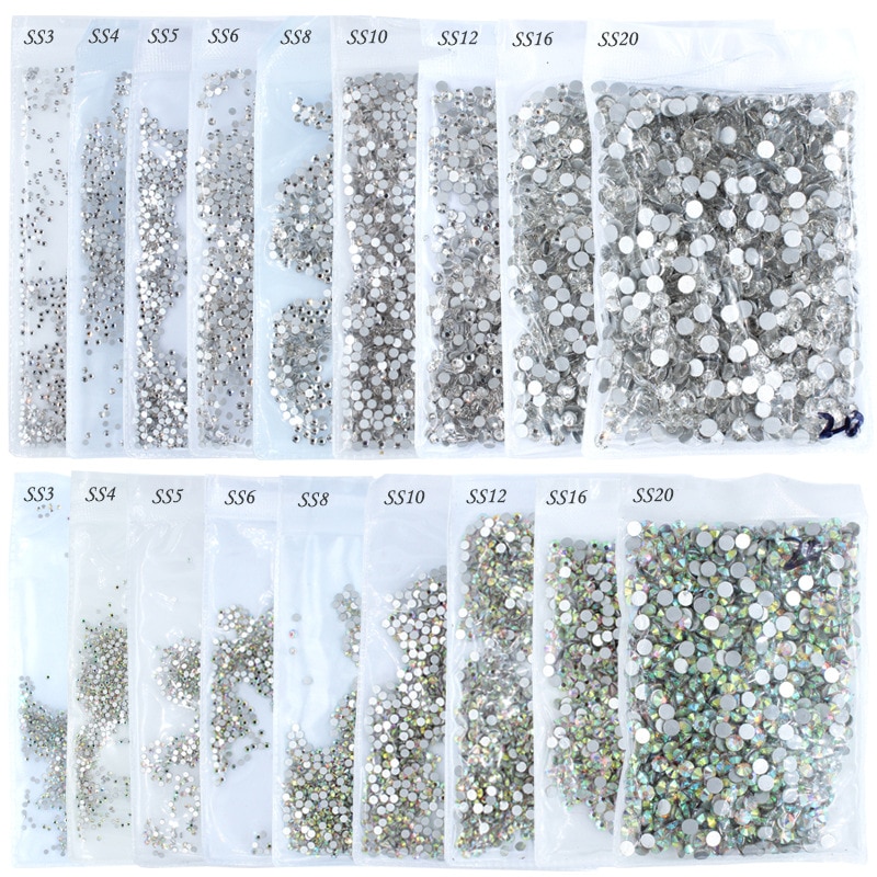 SS3 4 5 6 8 10 12 16 20 Glas Nagel Strass AB Klar oder Kristall 1440 nagel aufkleber strass für 3D Nagel Embellishments-S-29