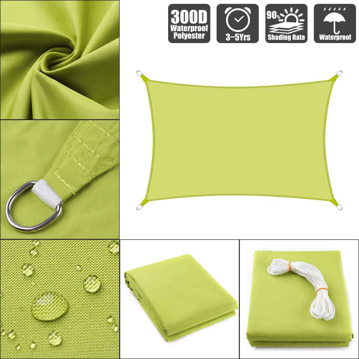 2.5x3 14 color Sun Shade Sail Outdoor Patio Lawn Pool Rectangle Cover Block Canopy Swimming Pool Cover Sunscreen Tent Waterproof: Yellow Green