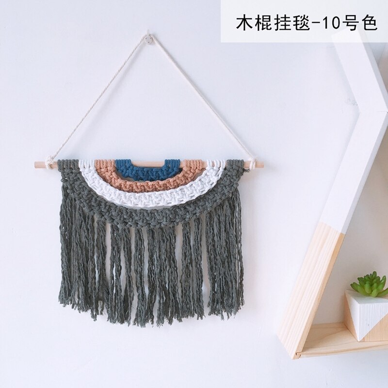 Babykamer macramé gebreid wandkleed met kwastje bohemian handgemaakte gevlochten regenboog houten wandhanger kunst kinderkamer boho decoratie: 10